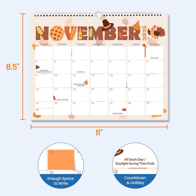 ساني تقويم SUNEE 2026، تقويم حائط 18 شهرًا 2026، تقويم معلق 11 بوصة × 8.5 بوصة، أكتوبر 2025 إلى مارس 2027، للتنظيم والتخطيط، لطيف - Image 2